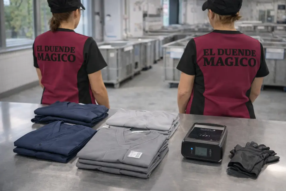 Clasificación y preparación de ropa laboral.