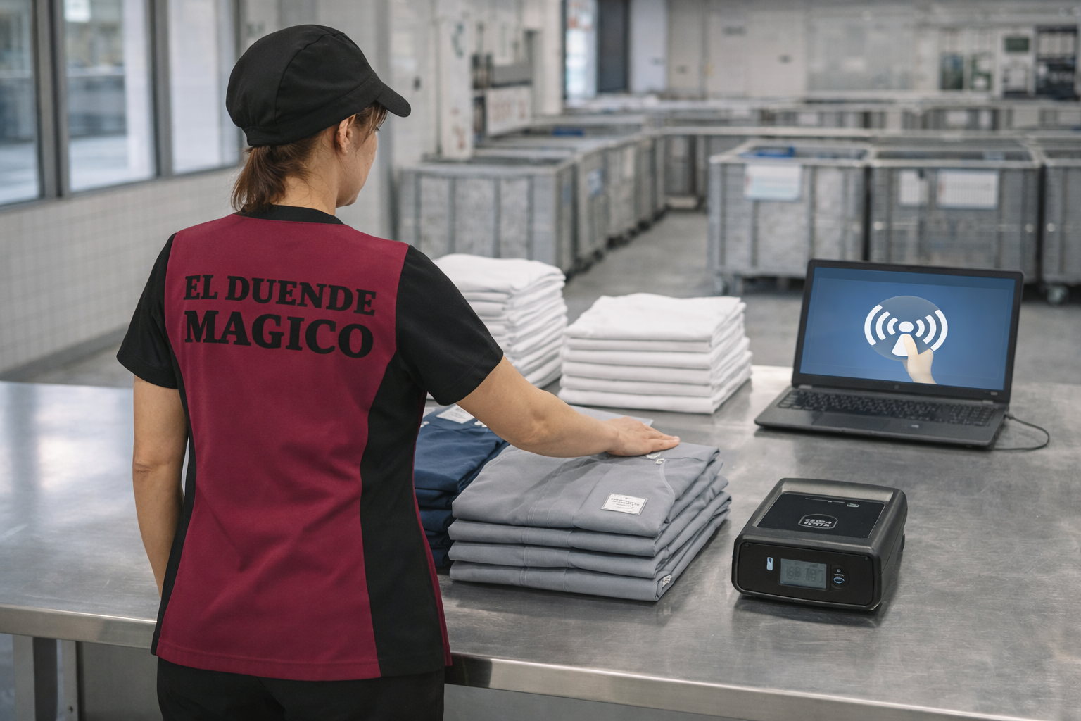 Clasificación de ropa laboral en lavandería industrial