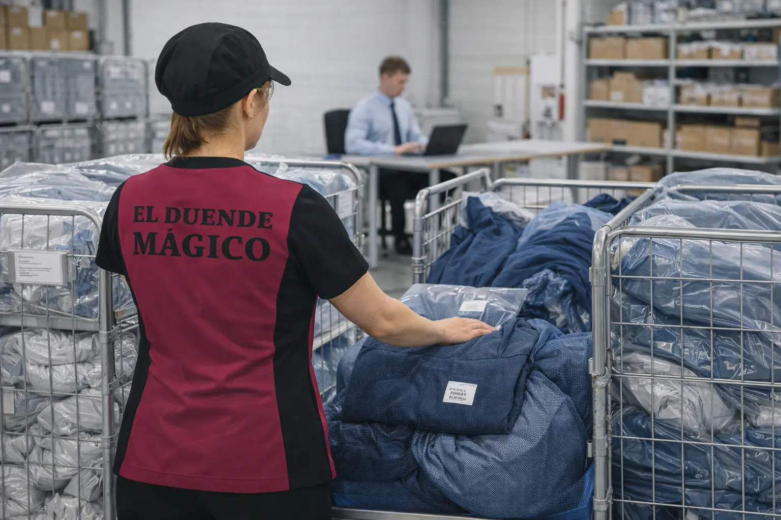 Clasificación de ropa laboral en lavandería industrial