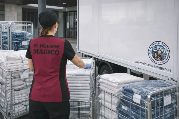Preparación y clasificación de ropa plana para lavado