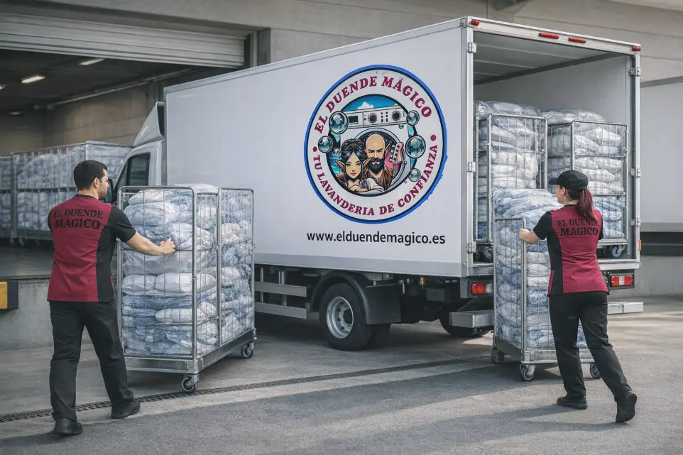 Logística y organización de ropa de usuario en lavandería industrial