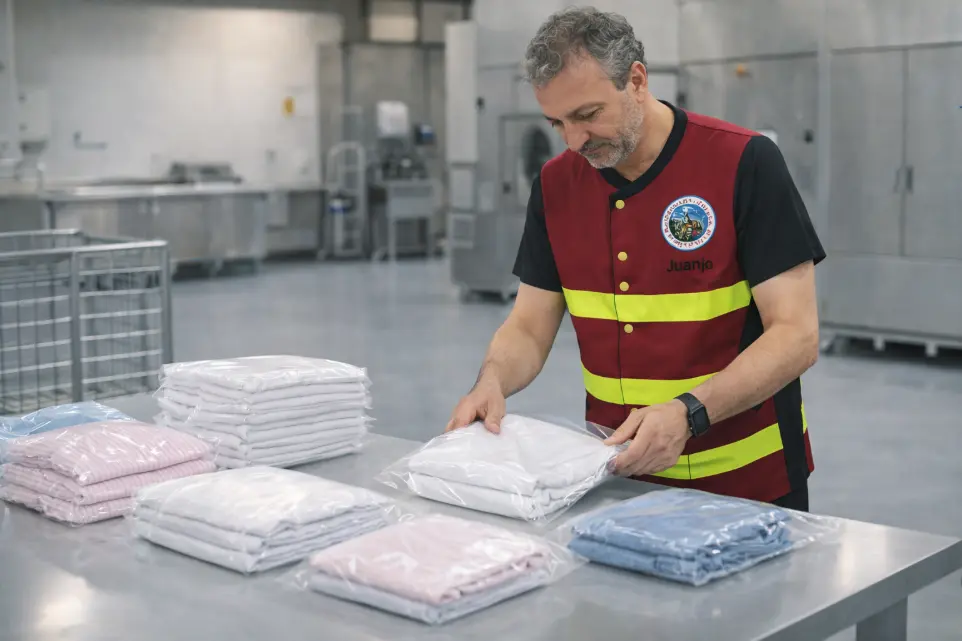 Doblado y preparación de ropa personal limpia por lotes
