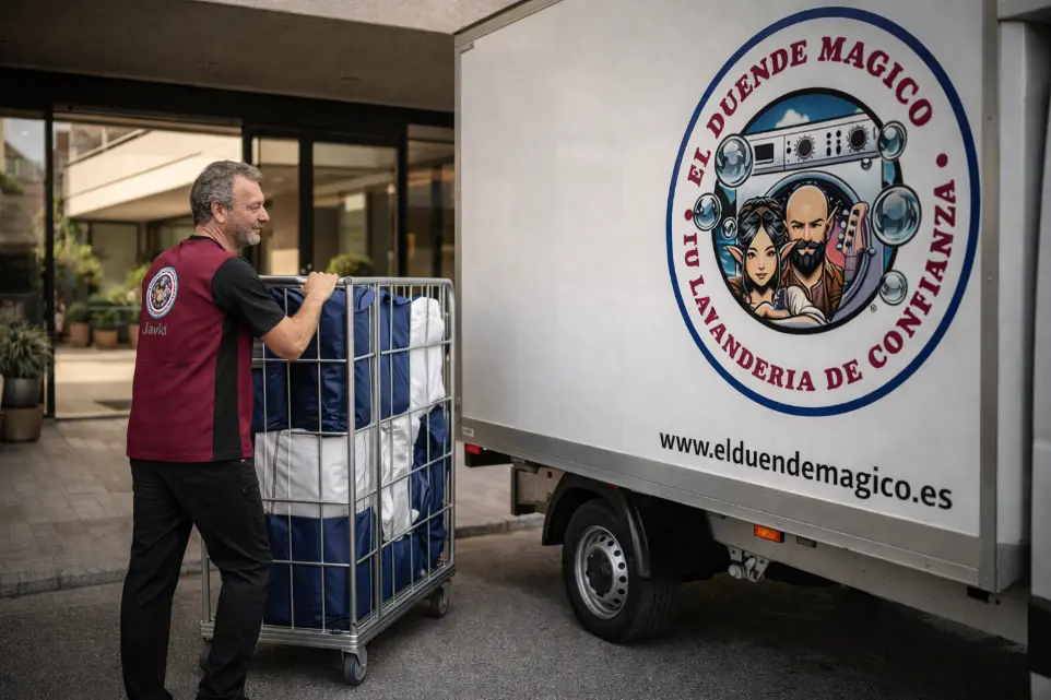 Camión de El Duende Mágico para recogida y entrega de ropa de usuario